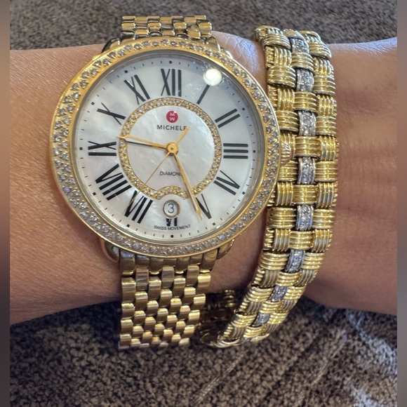 Michele Accessories - $3999 Michele Serein Diamonds Gold Tone Women's Watch MWW21B000031